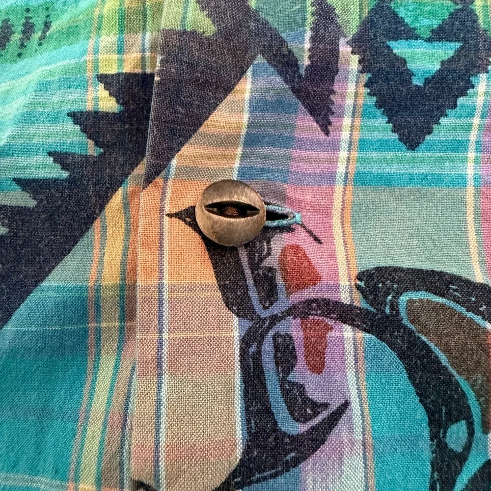Polo Ralph Lauren Shirt XXL Southwestern Tribal Fish Plaid Camp Turquoise